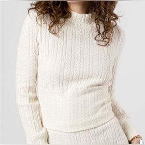 Band of Gypsies Band of The Free Ivory Cable Knit Mock-Neck Crop Sweater XS NWT